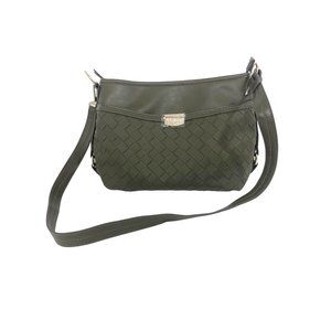Rosetti Handbag Olive Green Shoulder Strap Silver Metal Hardware Top Zip, Snaps